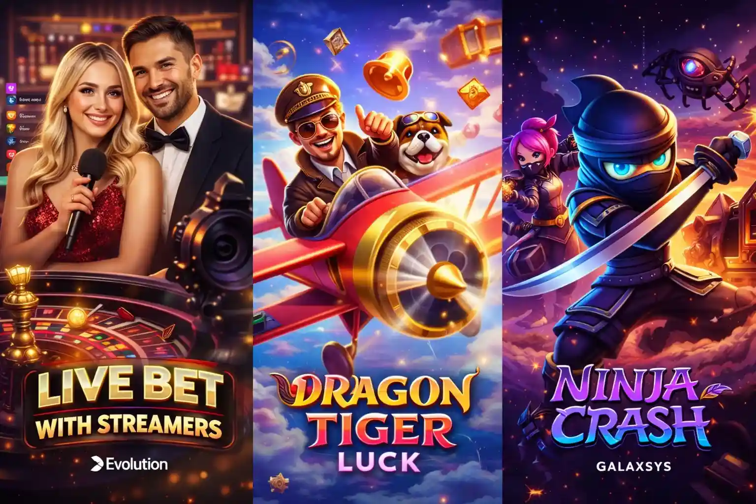 รวมเกมยอดนิยมทั้งไลฟ์สตรีมเมอร์ สล็อตเสือมังกร และเกมนินจาแครช