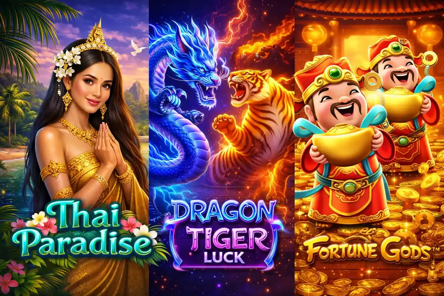 คอลเลกชันเกมสล็อตธีมไทยและจีนยอดฮิต Thai Paradise และ Fortune Gods